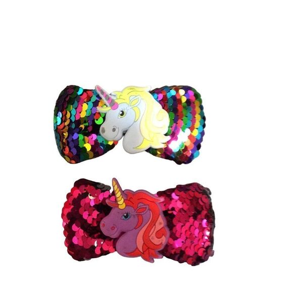 set Of Two Unicorn And Sequin Hair Clips Multicolor - Picture 1 of 2